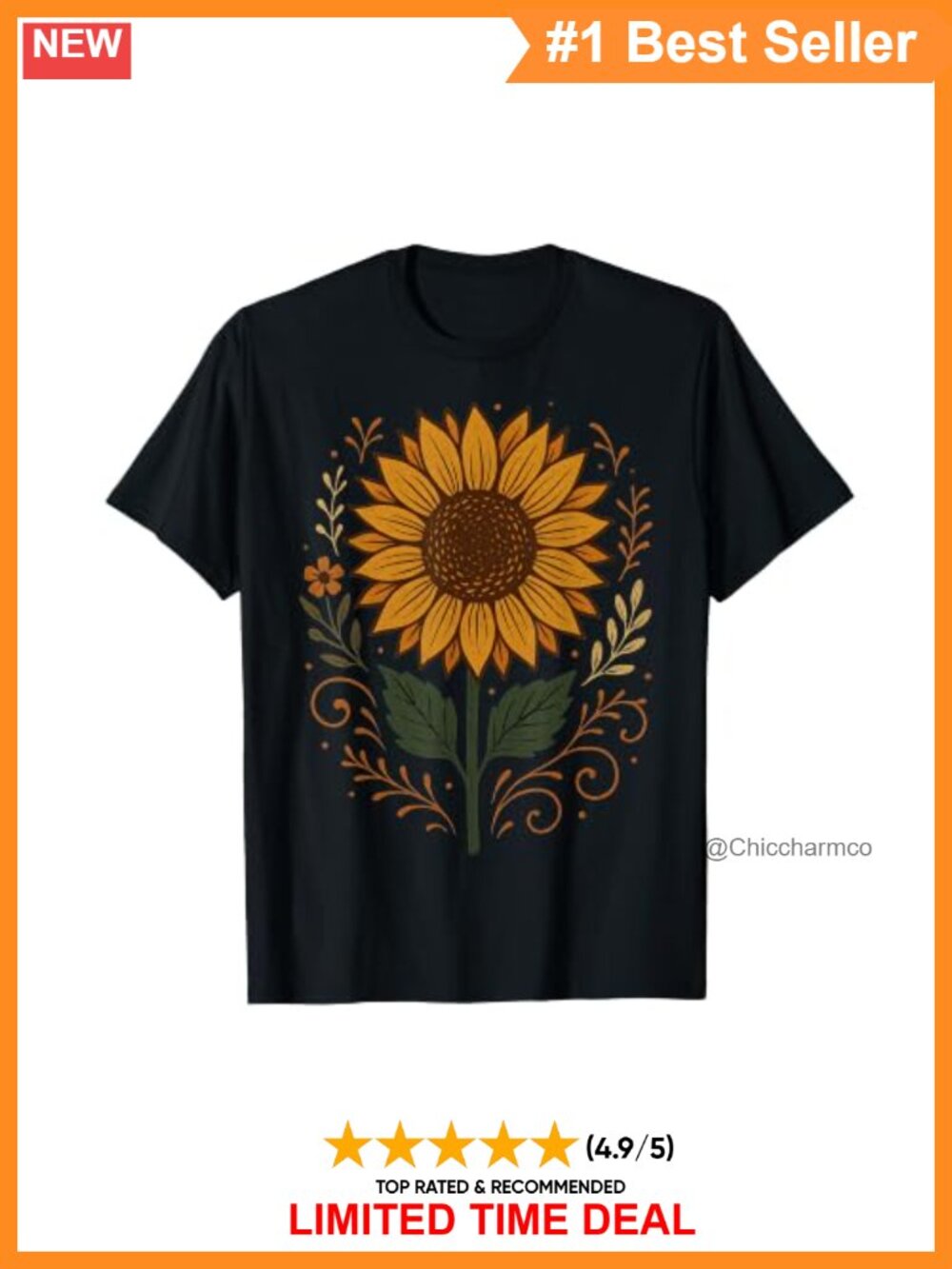Boho Sunflower Floral Aesthetic T-Shirt Lightweight Cotton Classic Fit